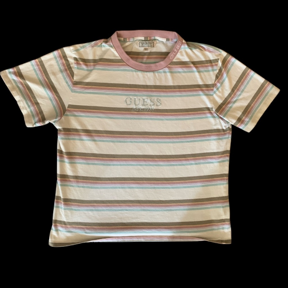 CREAM COLOR GUESS STRIPED TEE